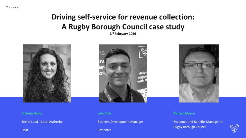 A beginning webinar slide on how driving self-service helped Rugby Borough Council